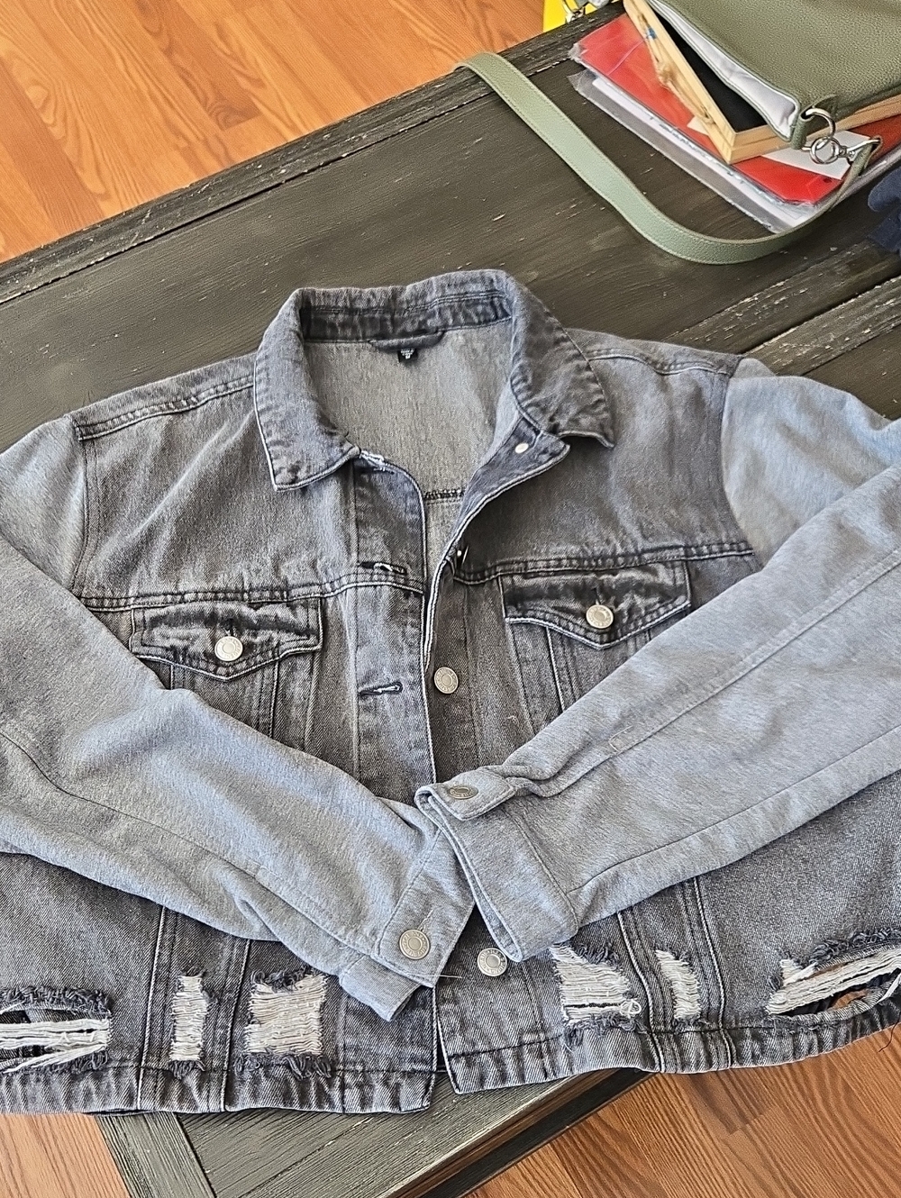 mittoshop Gray Distressed Women's Denim Jacket